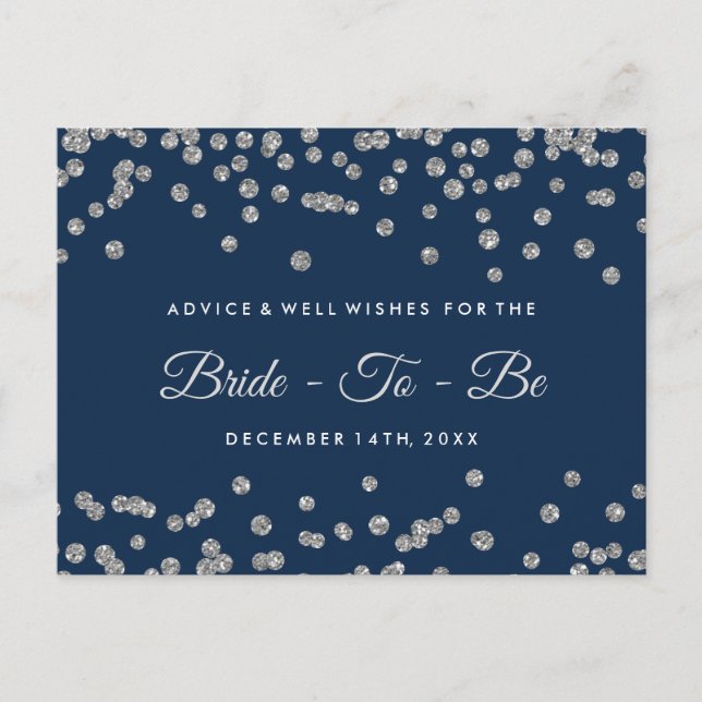 Silver Imitate Glitzer Confetti Navy Bridal Ratgeb Hinweiskarte (Vorderseite)