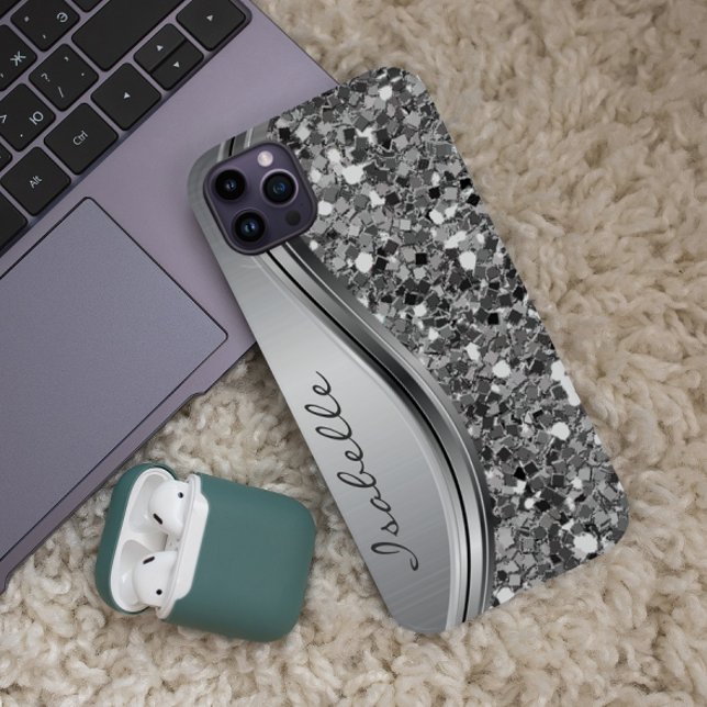 Silver Imitate Glitzer Glam Bling Personalisiert M Case-Mate iPhone Hülle (Von Creator hochgeladen)