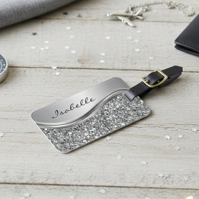 Silver Imitate Glitzer Glam Bling Personalisiert M Gepäckanhänger (Von Creator hochgeladen)