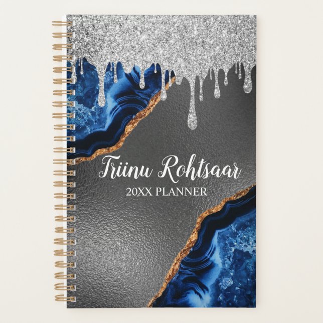 Silver Imitate Glitzer Glam Bling Personalisiert M Planer (Vorderseite)