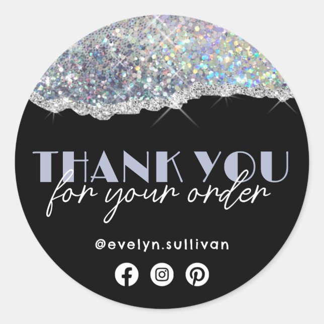 Silver Imitate Iridescent Glitzer Danke Aufkleber (Vorderseite)