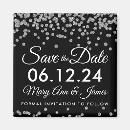 Silver Imitats Glitzer Confetti Black Save the Dat Magnet