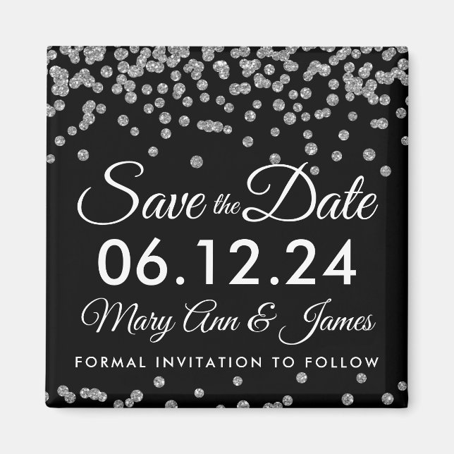 Silver Imitats Glitzer Confetti Black Save the Dat Magnet (Vorne)