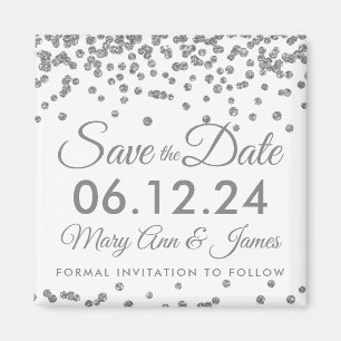 Silver Imitats Glitzer Confetti Save the Date Magnet