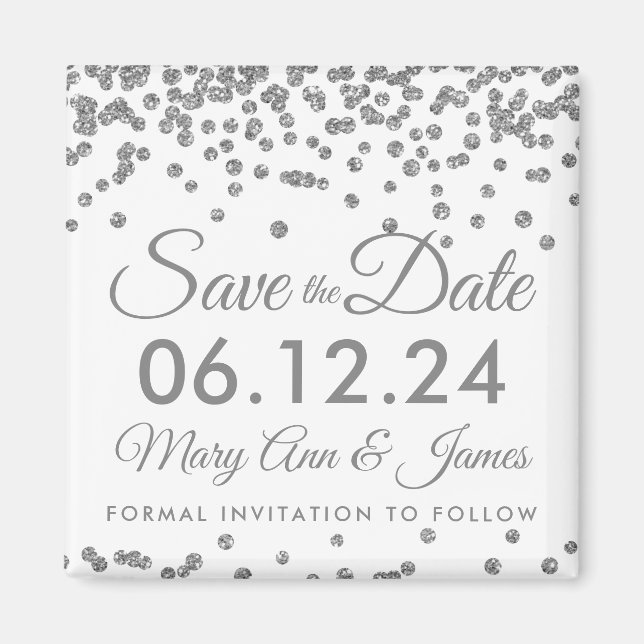 Silver Imitats Glitzer Confetti Save the Date Magnet (Vorne)