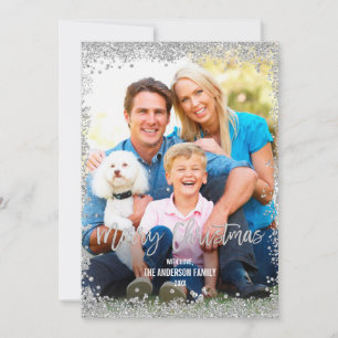 Silver Imitats Glitzer Grenz Weihnachts-Foto Feiertagskarte