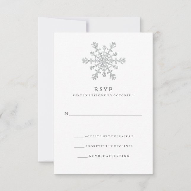 Silver Imitats Glitzer Snowflake Wedding RSVP (Vorderseite)