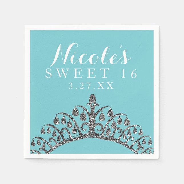 Silver Imitats Glitzer Tiara Crown Geburtstagspart Serviette (Vorderseite)