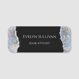 Silver Imitats irisierender Glitzer Namensschild