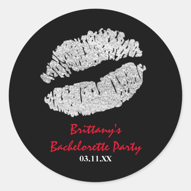 Silver Imitats Sparklops Kiss Gastgeschenk Sticker (Vorderseite)