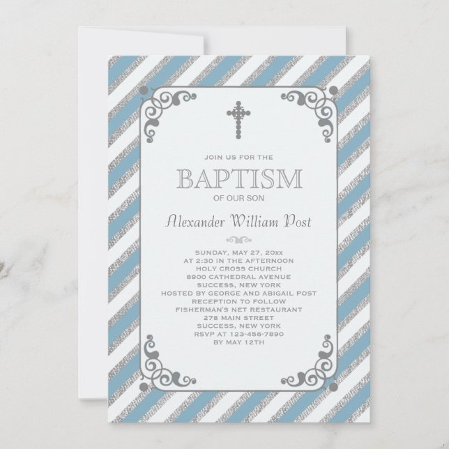 Silver Impression Blue Religious Invitation Custom Einladung (Vorderseite)