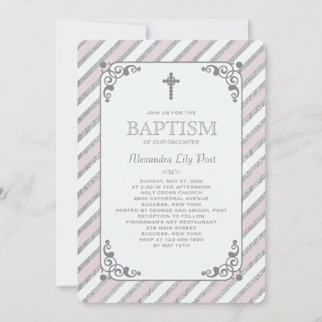 Silver Impression Rosa religiöse Einladung (Vorderseite)