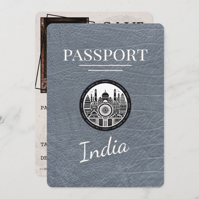 Silver India Passport Save the Date (Vorne/Hinten)