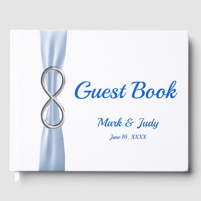 Silver Infinity Blue Ribbon Wedding Guestbook Gästebuch (Vorderseite)