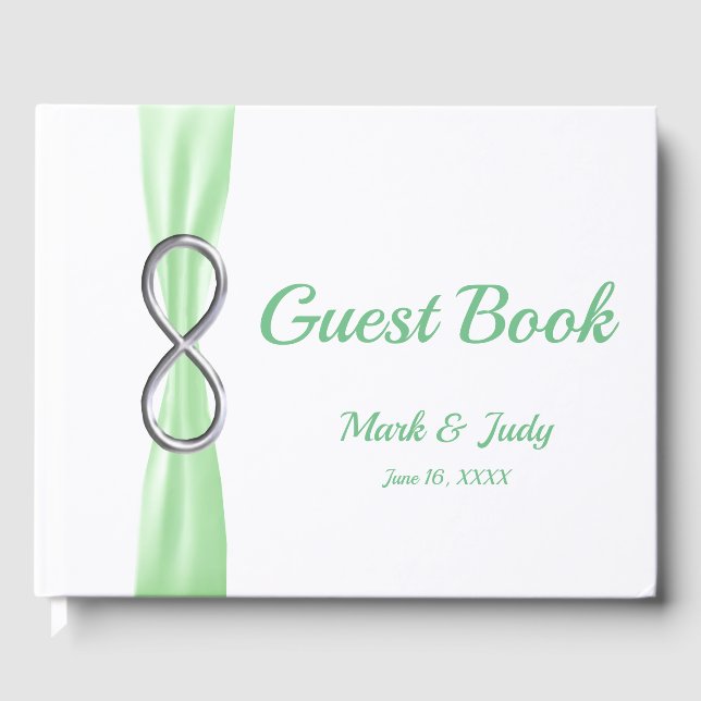 Silver Infinity Green Ribbon Wedding Guestbook Gästebuch (Vorderseite)