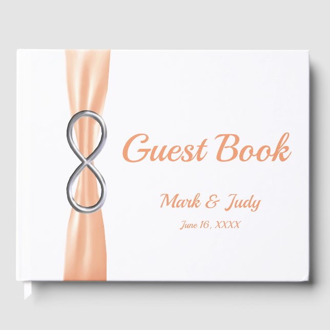 Silver Infinity Orange Ribbon Wedding Guestbook Gästebuch (Vorderseite)