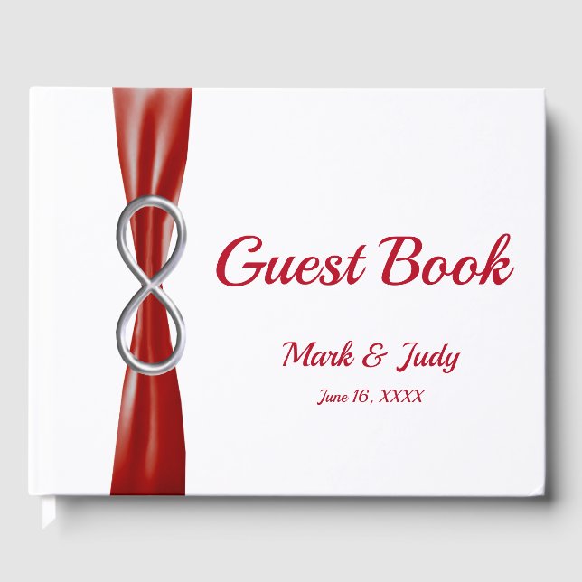 Silver Infinity Red Ribbon Wedding Guestbook Gästebuch (Vorderseite)
