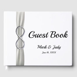 Silver Infinity White Ribbon Wedding Guestbook Gästebuch
