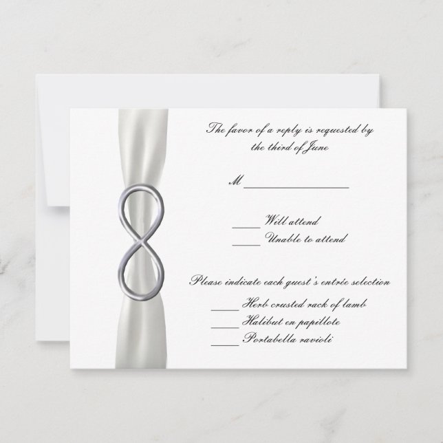 Silver Infinity White Wedding Response Card RSVP Karte (Vorderseite)