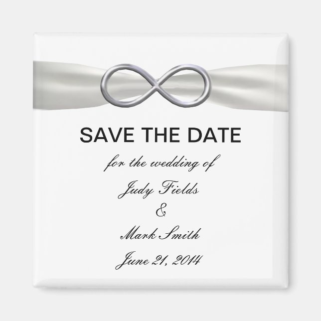 Silver Infinity White Wedding Save the Date Magnet (Vorne)
