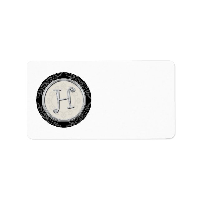 Silver Initial H Mit Monogramm Address Labels Adressaufkleber (Vorne)