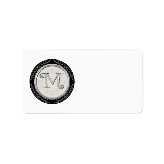 Silver Initial M Mit Monogramm Address Labels Adressaufkleber (Vorne)