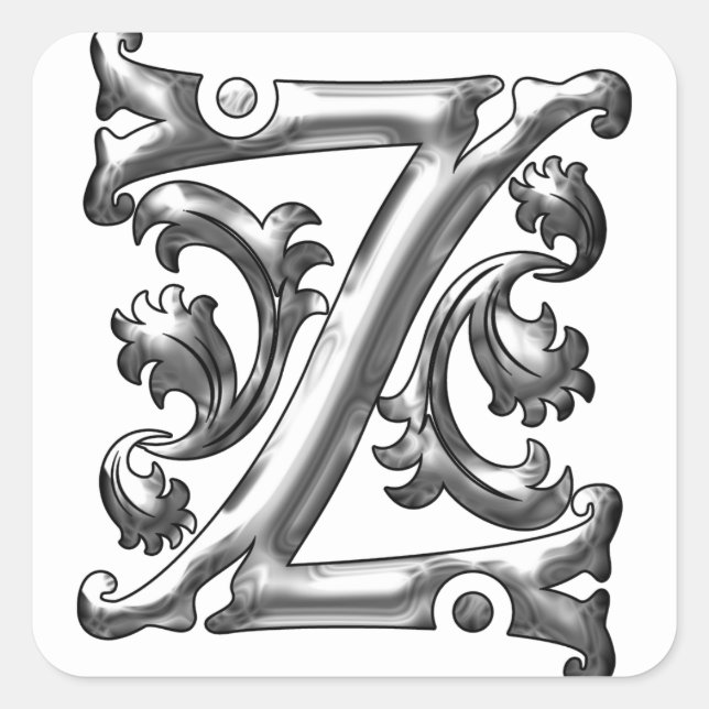 Silver Initial Z Quadratischer Aufkleber (Vorderseite)