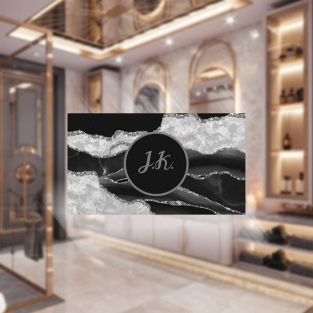 Silver Initials Agate Glam Marble Visitenkarte (Von Creator hochgeladen)