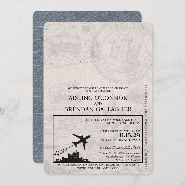 Silver Ireland Passport Hochzeitseinladung Einladung (Vorne/Hinten)