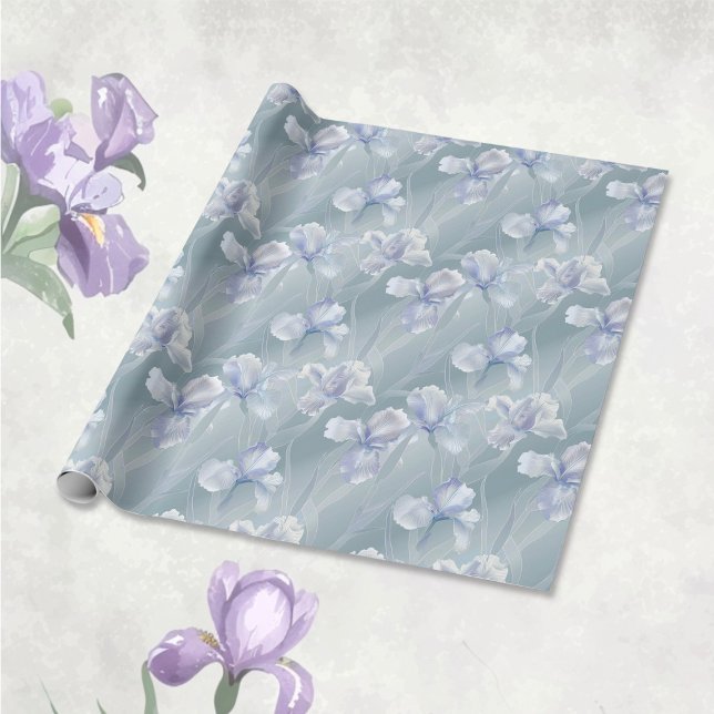 Silver Iris Floral 25. Hochzeitstag Geschenkpapier (Silver iris 25th Wedding Anniversary Wrapping Paper)