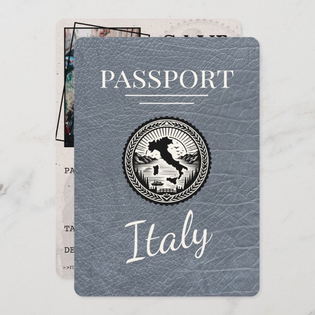 Silver Italy Passport Save The Date (Vorne/Hinten)