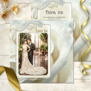 Silver Ivory Rose Wedding Danke Foto Card