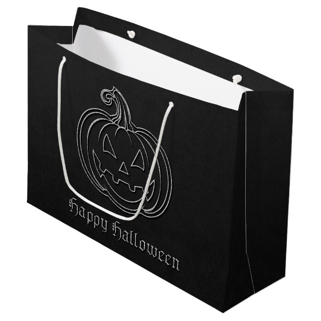 Silver Jack O' Lantern Halloween Große Geschenktüte (Vorderseite Schrägansicht)