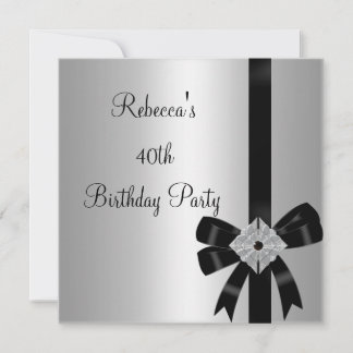 Silver Jewel Black Bow 40. Elegant Geburtstag Einladung