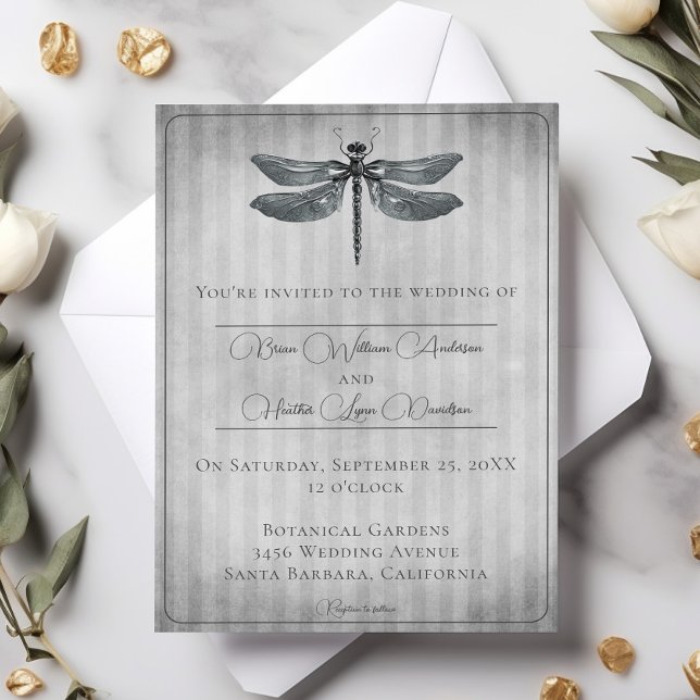 Silver Jeweled Dragonfly Wedding Einladung (Silver Jeweled Dragonfly Wedding Invitation)
