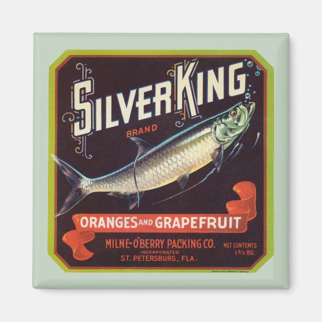 Silver King Brand Orange und Grapefruit Label Magnet (Vorne)