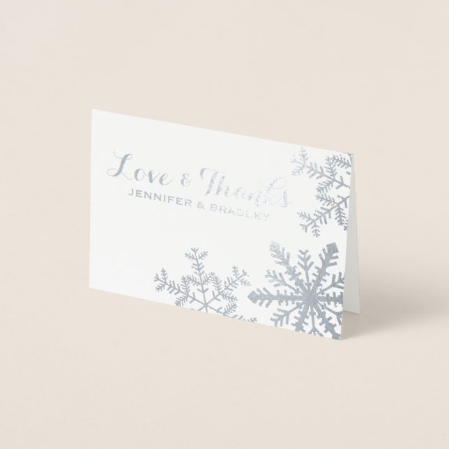 Silver Kraft Snowflakes Winter Wedding Danke Folienkarte (Vorderseite)
