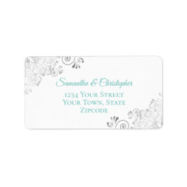 Silver Lace Aqua Aquamarin auf White Wedding Addre Adressaufkleber