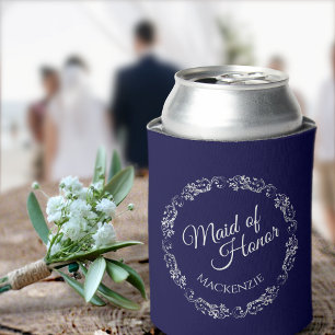 Silver Lace auf Navy Blue Trauzeugin Wedding Dosenkühler