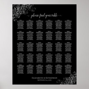 Silver Lace Black 30 Table Wedding Seating Chart Poster