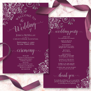 Silver Lace & Cassis Lila Budget Hochzeitsprogramm