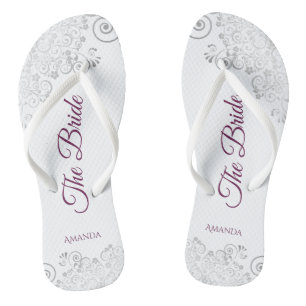 Silver Lace Cassis Lila die Braut White Wedding Flip Flops