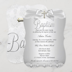 Silver Lace & Cross Taufe Junge oder Mädchen Einladung