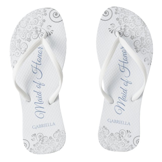 Silver Lace & Dusty Blue Trauzeugin Wedding Flip Flops (Fußbett)