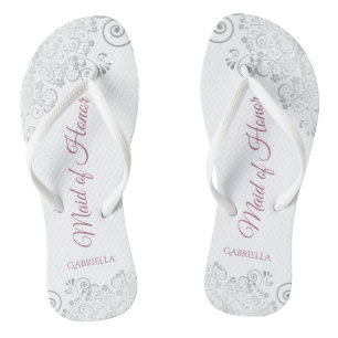 Silver Lace & Dusty Rose Trauzeugin Wedding Flip Flops