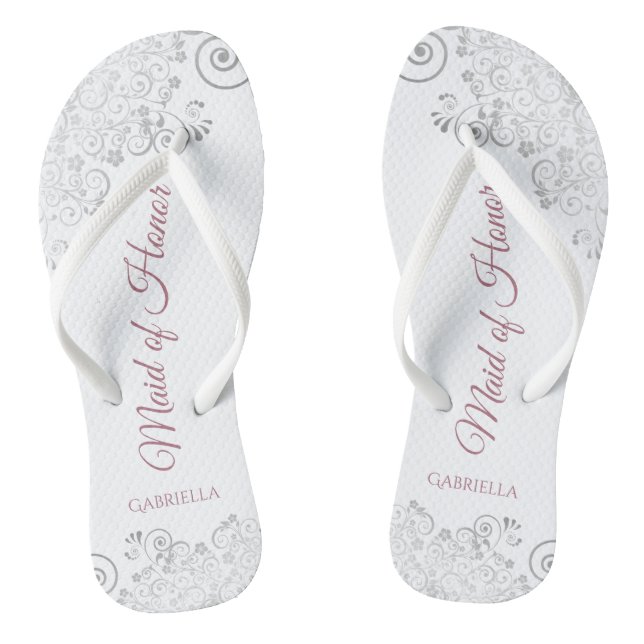 Silver Lace & Dusty Rose Trauzeugin Wedding Flip Flops (Fußbett)