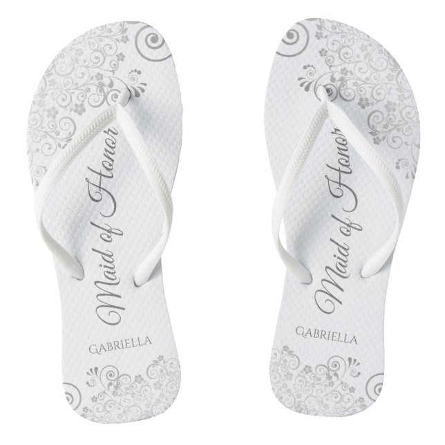Silver Lace Elegante White Trauzeugin Wedding Flip Flops (Fußbett)