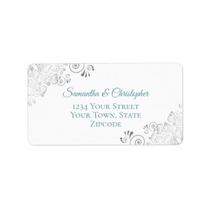 Silver Lace Frills Aquamarin auf White Wedding Add Adressaufkleber