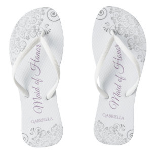 Silver Lace & Lavender Trauzeugin Wedding Flip Flops