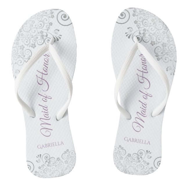 Silver Lace & Lavender Trauzeugin Wedding Flip Flops (Fußbett)
